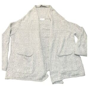 Anthropologie Gray Open‎ Front Cardigan Sweater Shawl Collar Knit Pockets M |A1